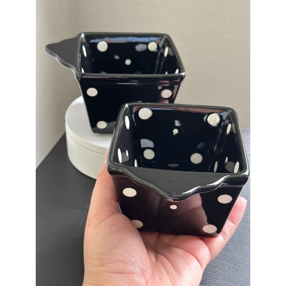 Set of 2 stylish black polka dot ovenware bowls (10 oz) by Temptations